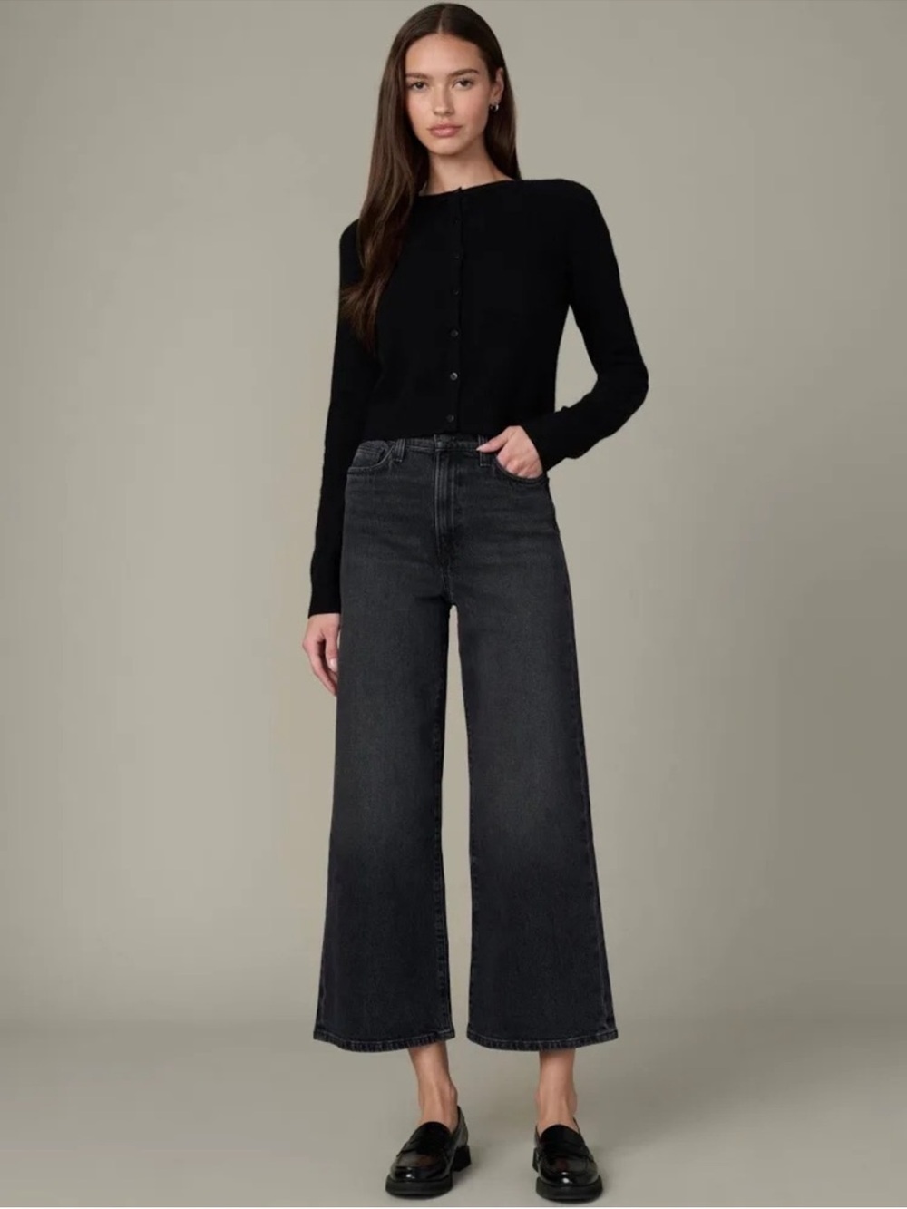 Wide Leg High-Rise Jeans in Washed Black